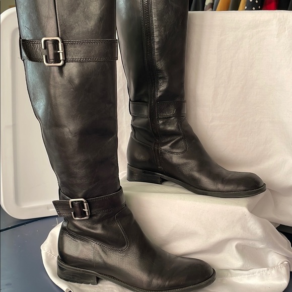 ENZO ANGIOLINI BLACK LEATHER RIDING BOOT WITH SILVER BUCKLES SIZE 6.5 - Picture 1 of 14